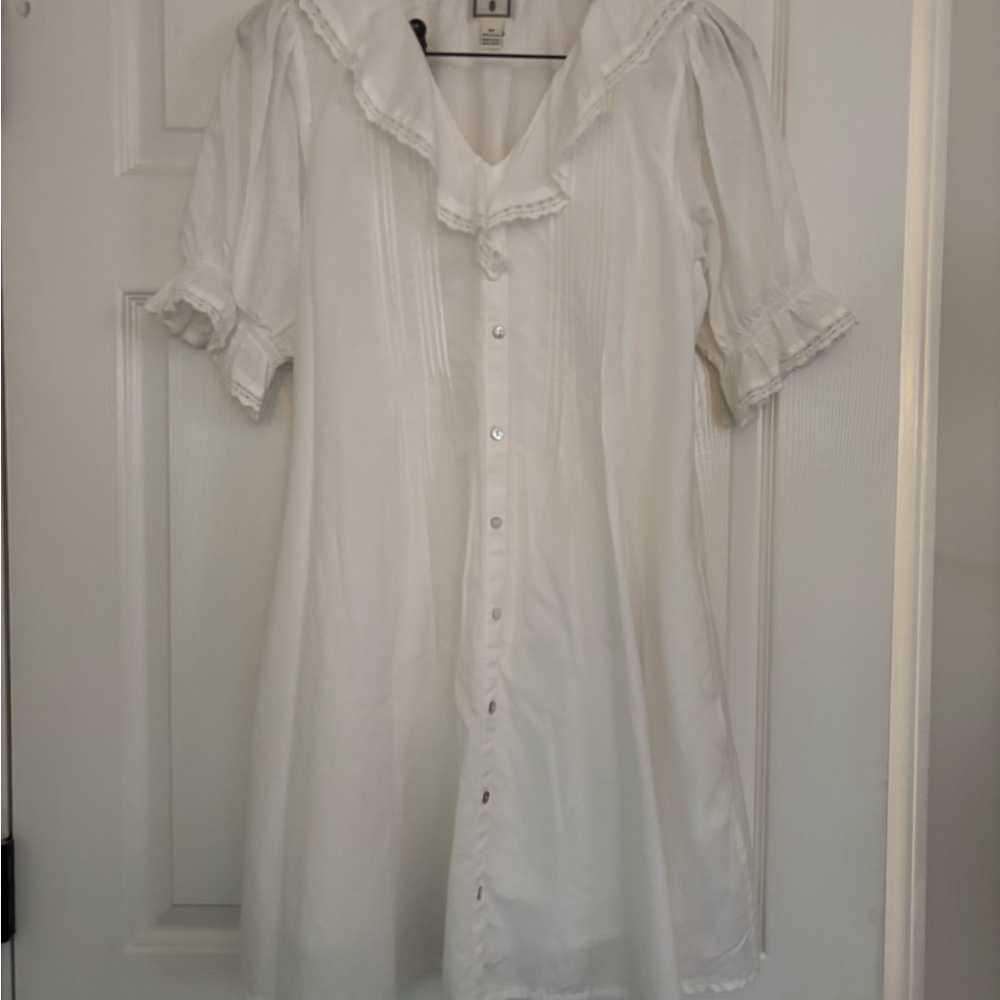 White Ruffle-Trim Button Front Tunic